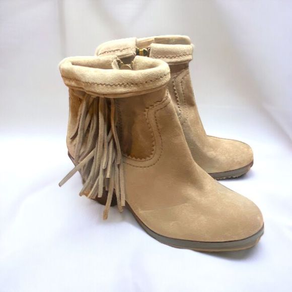 Sam Edelman Tan Suede Ankle Boots with Fringe - Picture 2 of 4